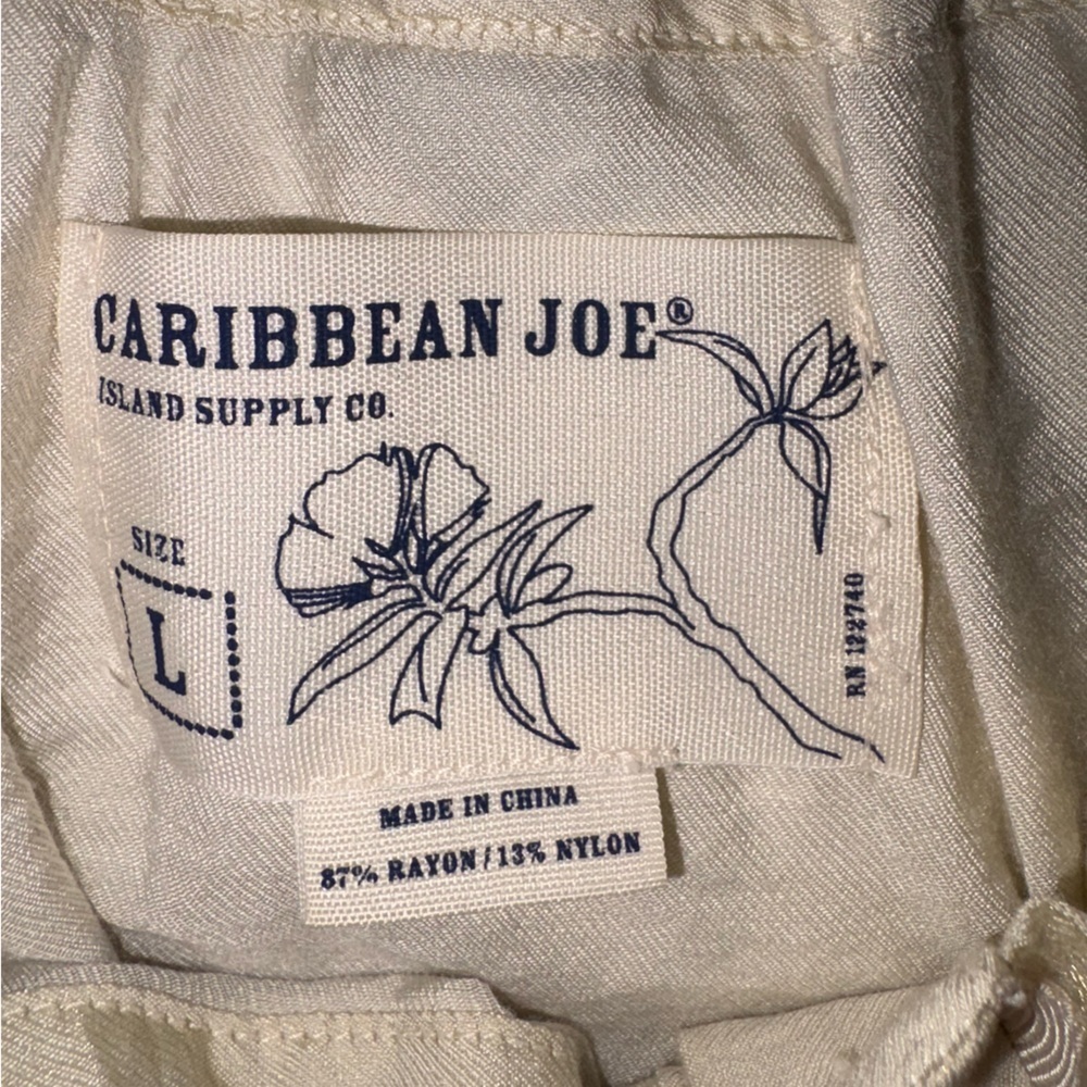 Caribbean Joe Pale Yellow Shimmer Peasant Blouse Size L Boho Tie Neck - Picture 7 of 9